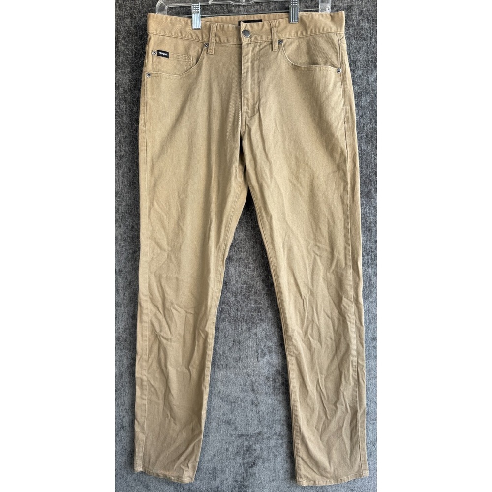 RVCA Daggers Fit Pants Mens 30 Khaki Tan Twill Slim Straight Skate‎ Chino